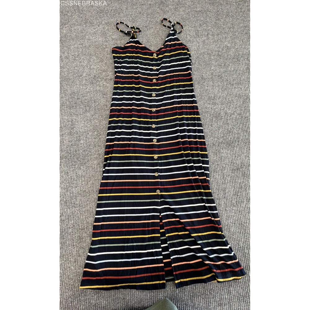 LOFT Multicolor Striped Button Trim Cami Maxi Dress - Size M